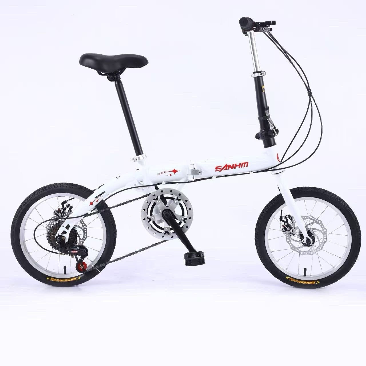 Folding Bicycle 16" Inch Bikes for Adults 6-Speed Foldable City Bicycle White