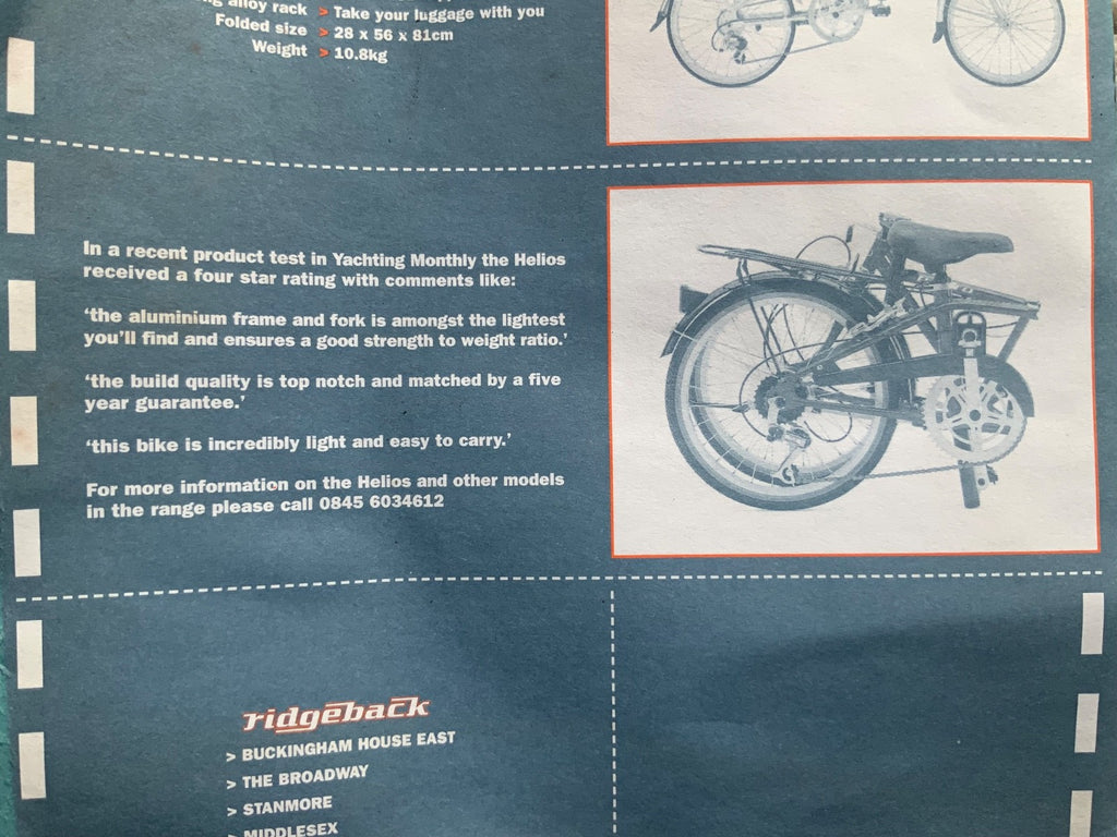 RIDGEBACK IMPULSE UNISEX FOLDING BIKE 10.8 Kg, 5 Speed Gripshift Shimano gears