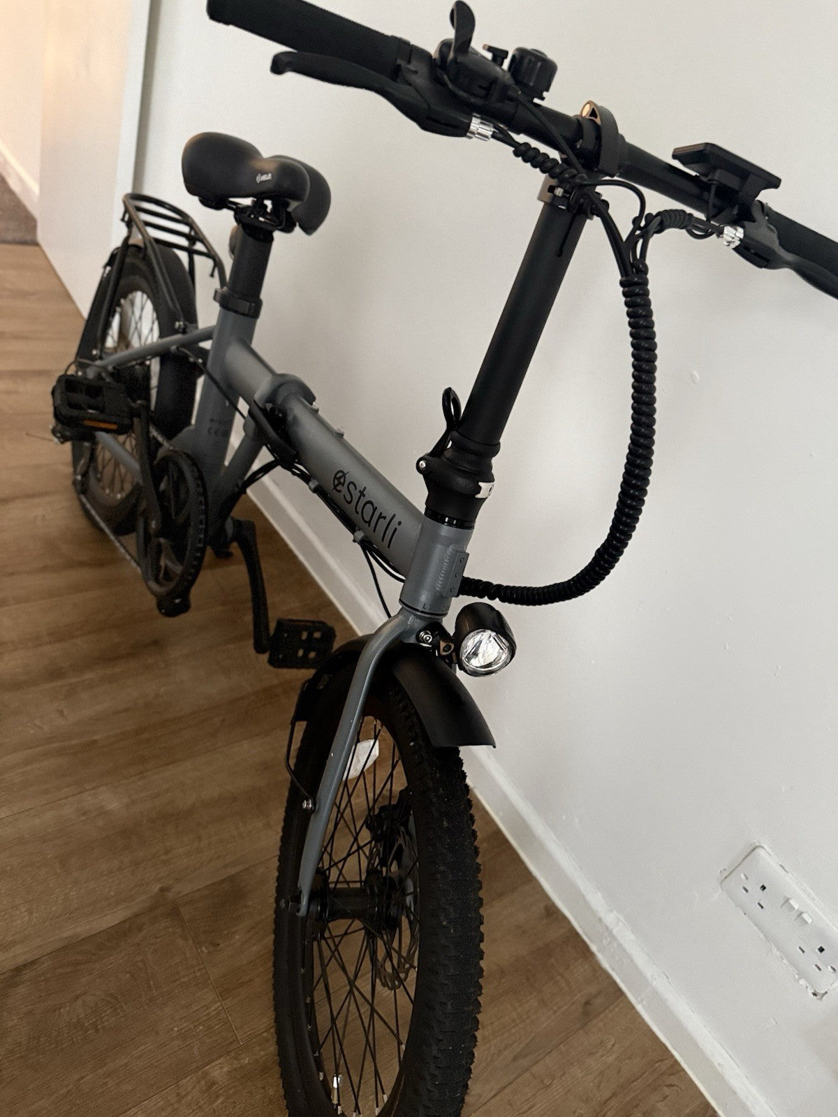 Estarli E20 Pro Folding Bike with Rear Rack 20 Inch Wheels In Storm Grey & Black