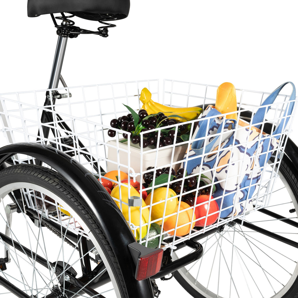 24 Inch Adult Tricycle Bike 8 Speed Trike 3-Wheel Bicycle w/Folding Back &Basket