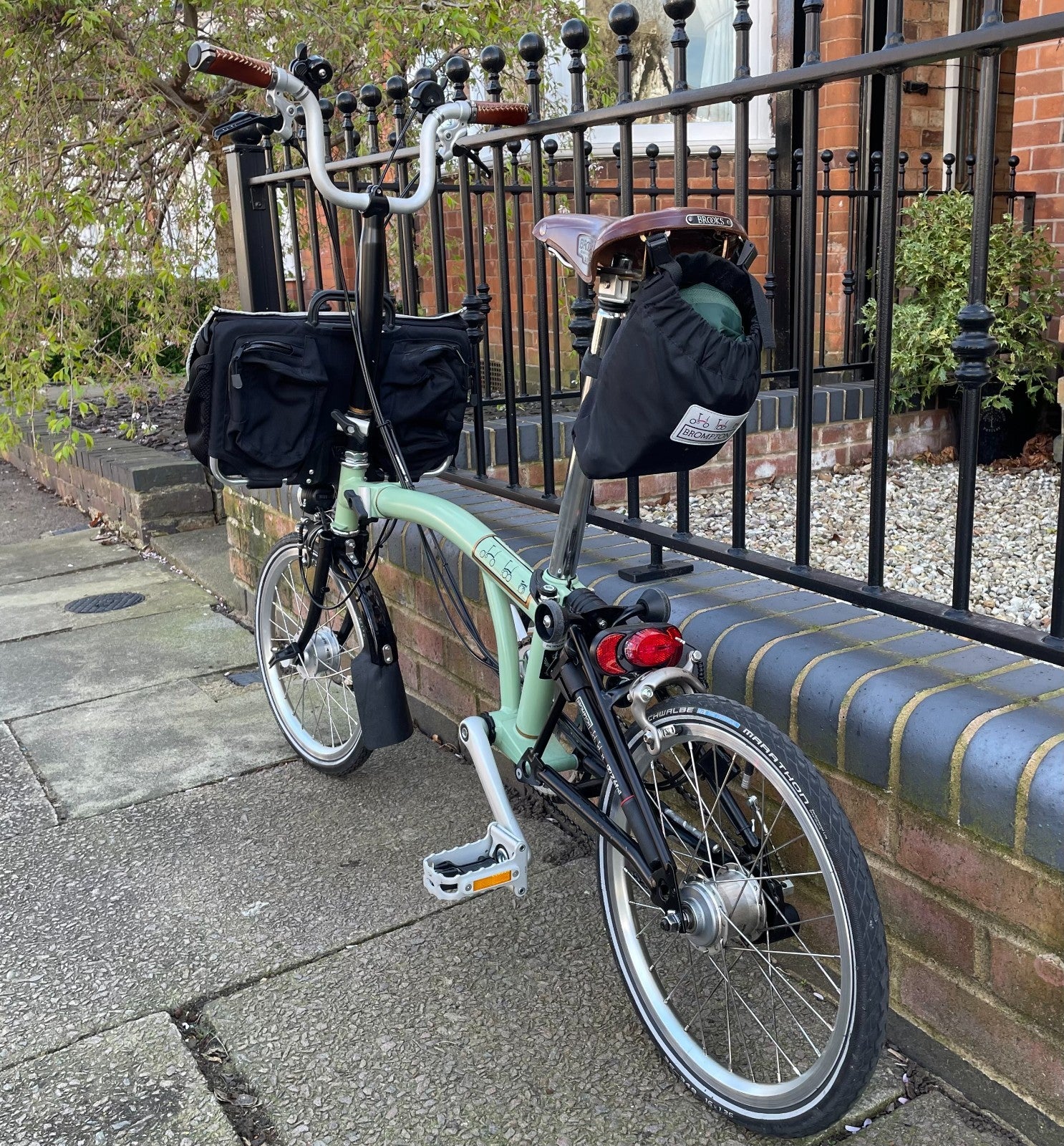 BROMPTON 6-SPEED H-TYPE CUSTOM URBAN TOURER, SAGE GREEN with BLACK EXTREMITIES