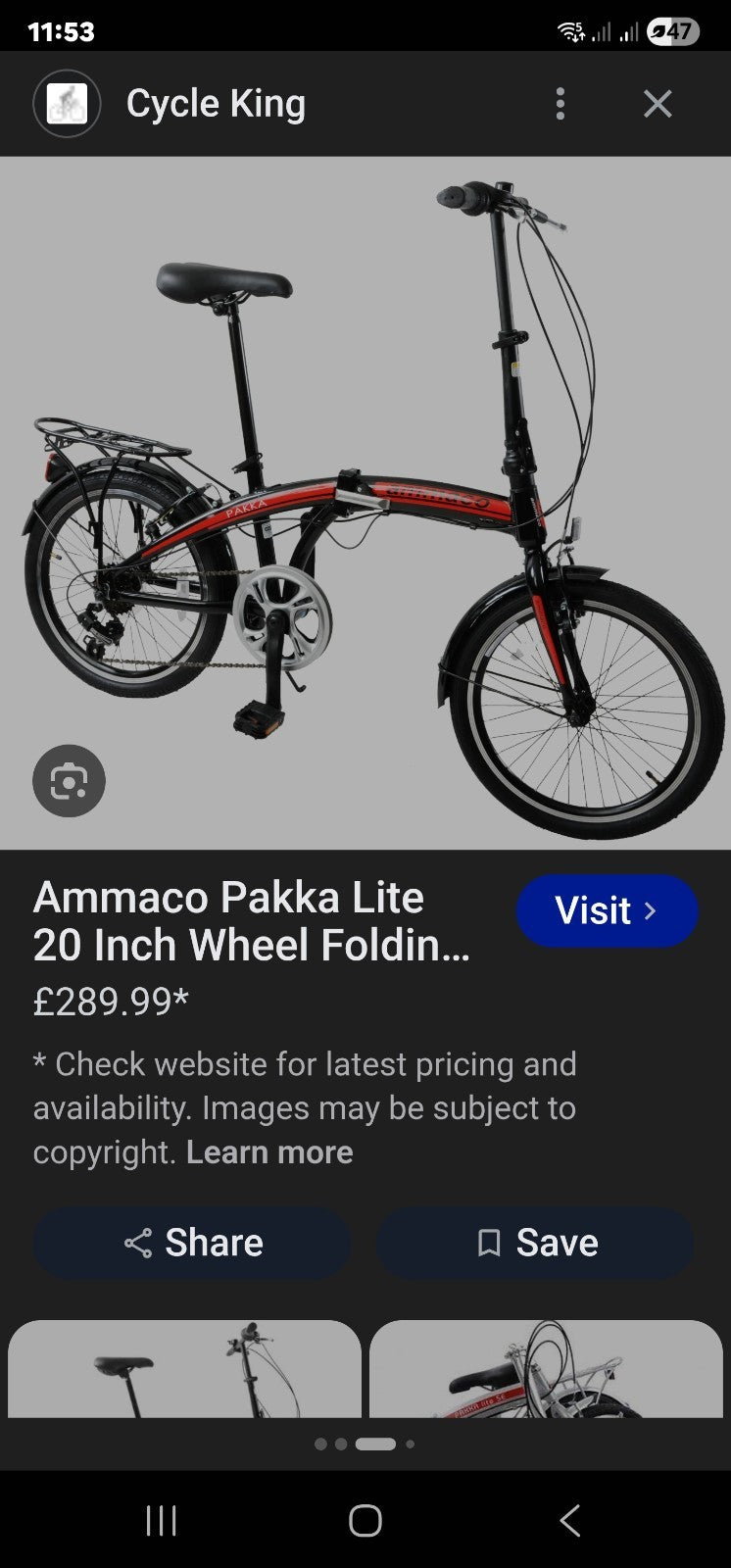Ammaco Pakka Lite 20 Inch Wheel 6 Speed Alloy Folding Bike Silver