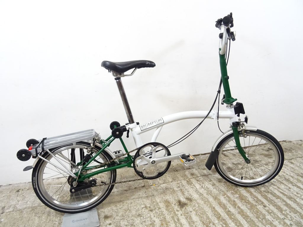 2013 Brompton M3R 16" Folding Bike Papyrus White / Racing Green Rack LoUsed VVGC