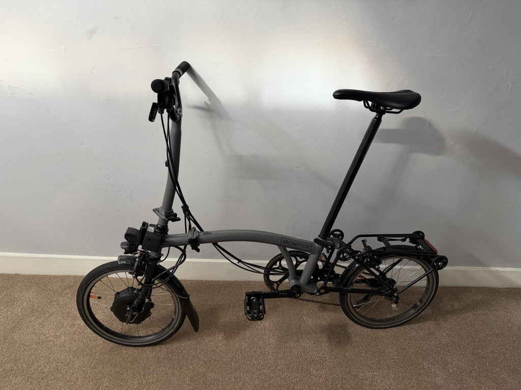 Brompton P Line electric 4 speed (rare H Bar) Storm Grey. Pick up London / Derby