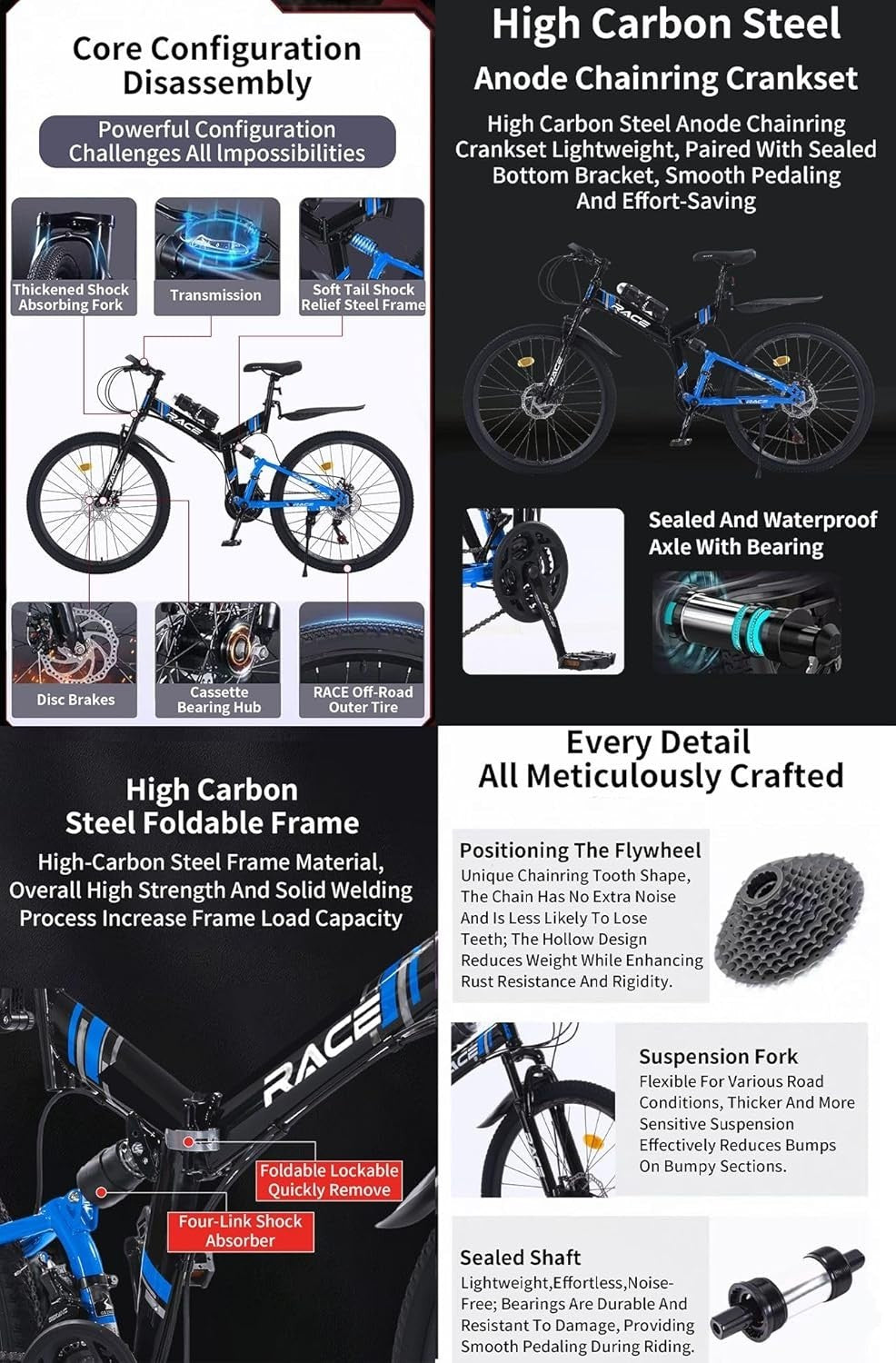 26", 27.5" Foldable Lightweight Adult Mountain Bike Urban & Trail Riding