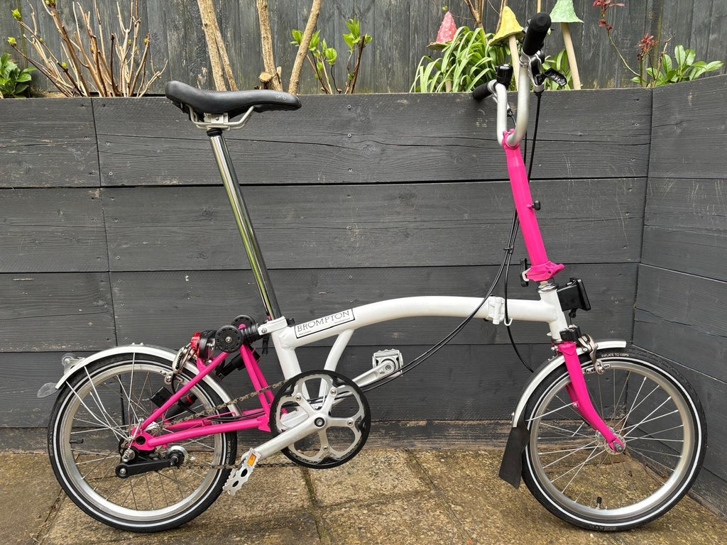 Brompton M3L Folding Bike 3 Speed White / Hot Pink