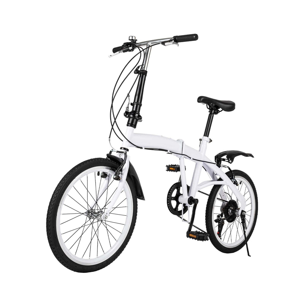 White Folding Bike Foldable City Bike for Adult 20" Commute Bicycle 6 Speed Gear