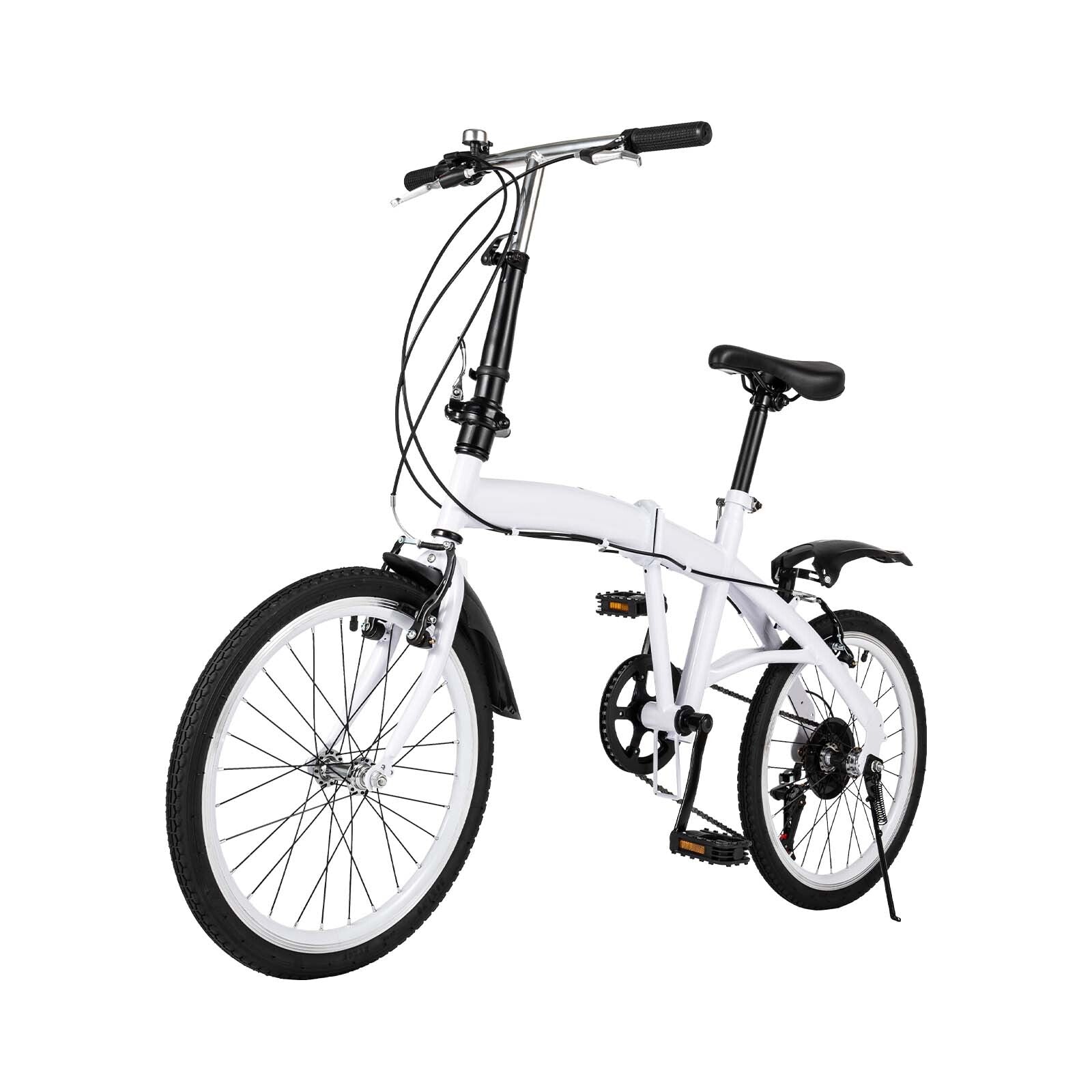 White Folding Bike Foldable City Bike for Adult 20" Commute Bicycle 6 Speed Gear