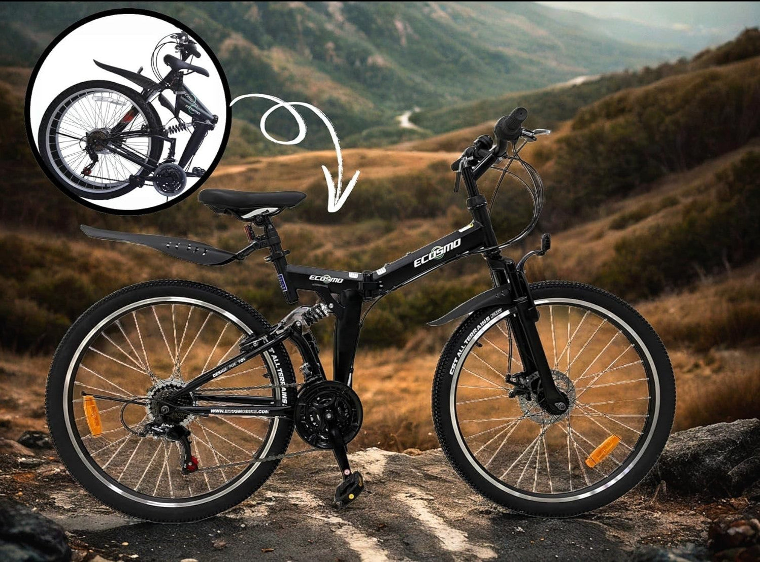26" Folding Mountain Bike 21-Speed Shimano Disc Dual Suspension MTB