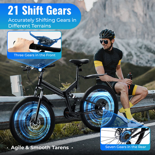 26 inch Mountain Bike 21 Speed Folding Bicycle Full Suspension Adult Bicycle