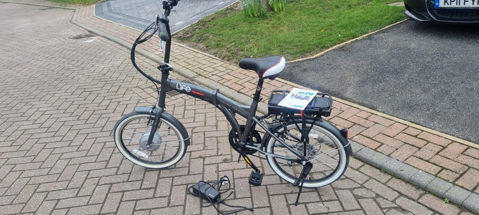 elife Infusion Power Assisted Folding Bike 153cm × 30cm x 94cm L/ W/H Used Once