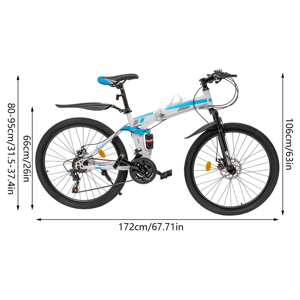 26" Folding Mountain Bike 21 Speed Men Bikes MTB Bicycle School Dual Disc Brake