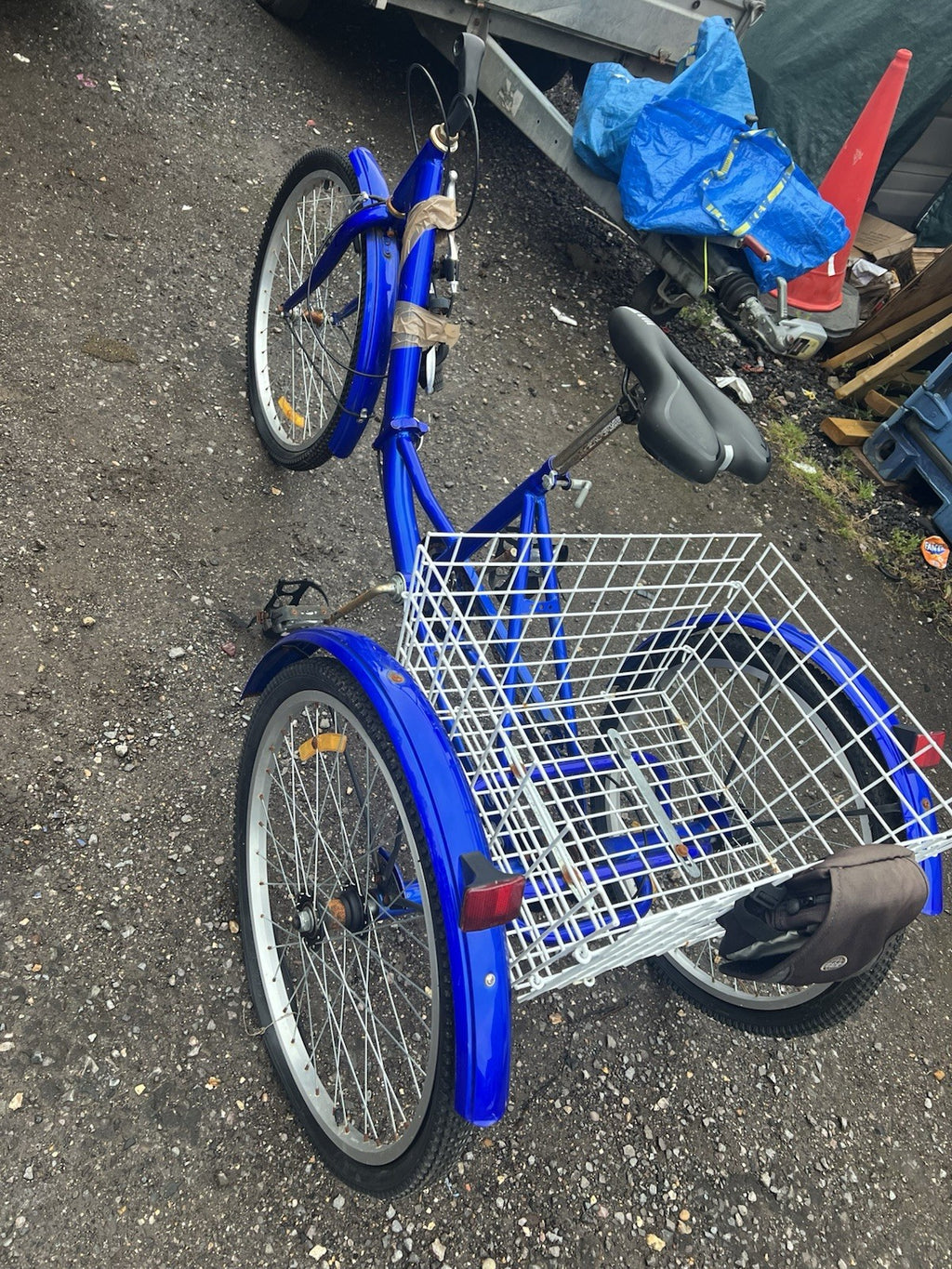 Adult Tricycle - Folding Trike - Blue - With Rear Basket - Needs Handlebars