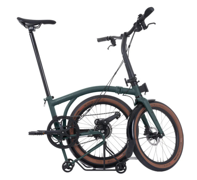 Brompton G Line Small Folding Bike 8-Speed, Traildust White w rack & mudguards