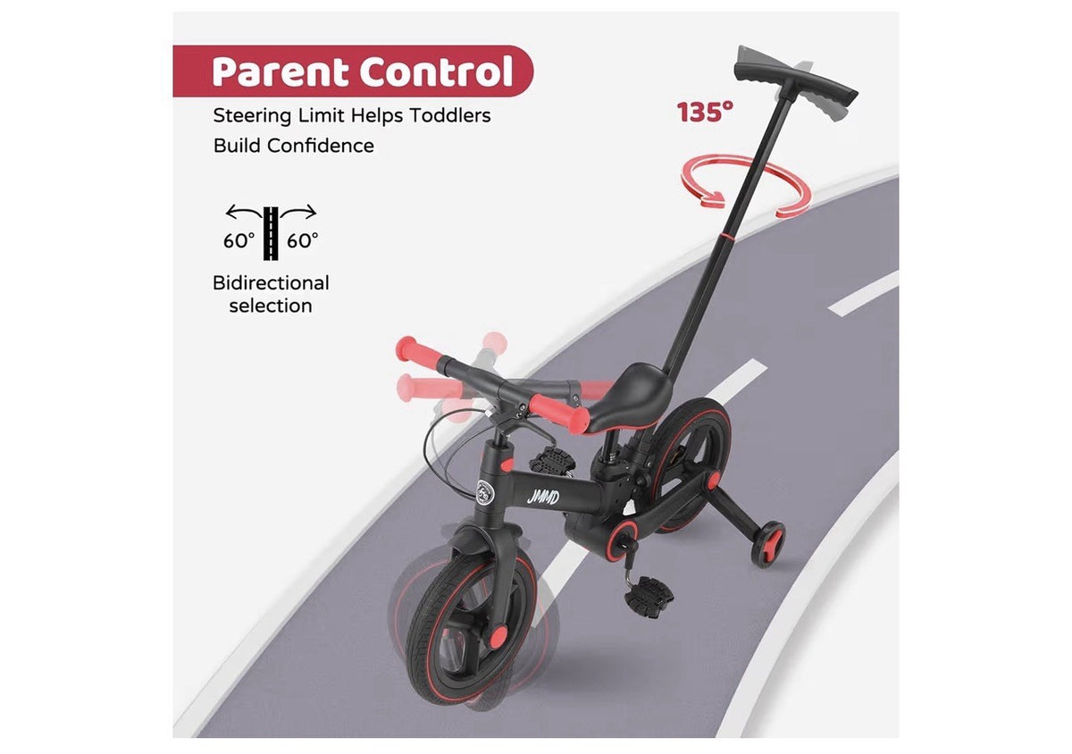 JMMD Kids Convertible Balance Bike/Tricycle 12in Black/Red Folding Adjustable