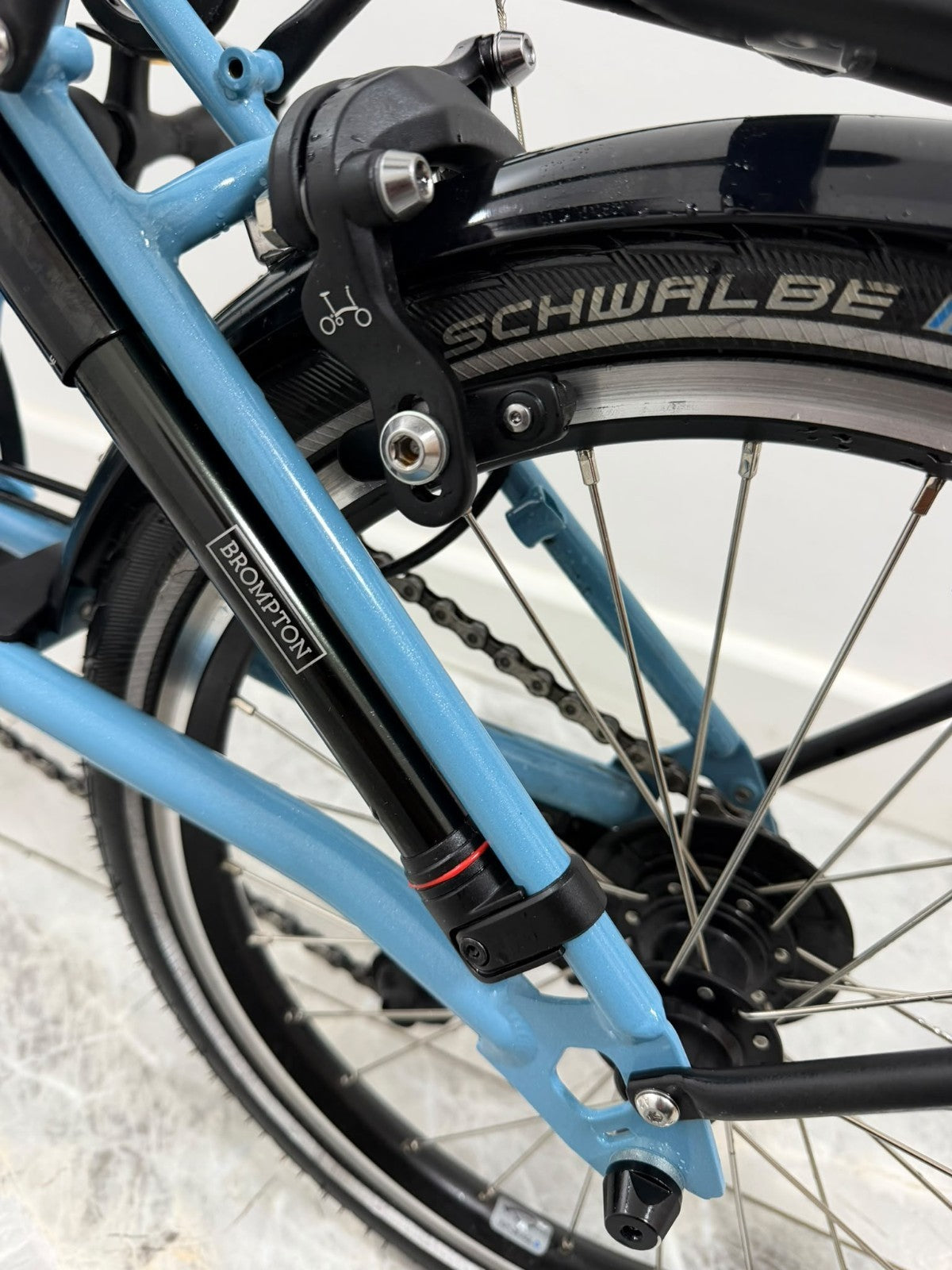 Brompton Folding Bike 16 in 4 Speed Blue/Black, Mudguards, Reflectors
