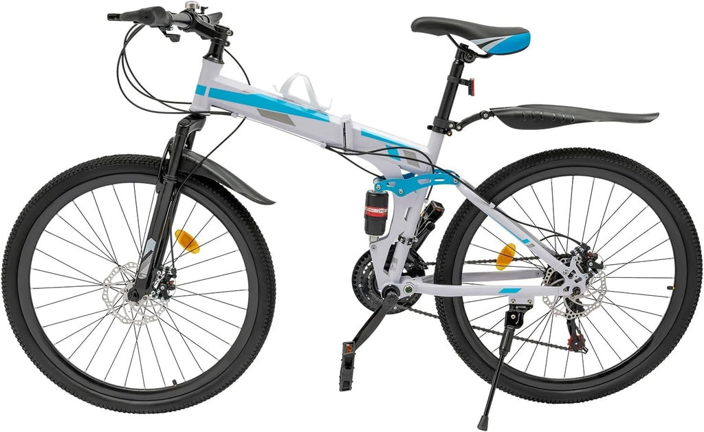 26" Folding Mountain Bike 21 Speed Dual Disc Full Suspension Trail MTB