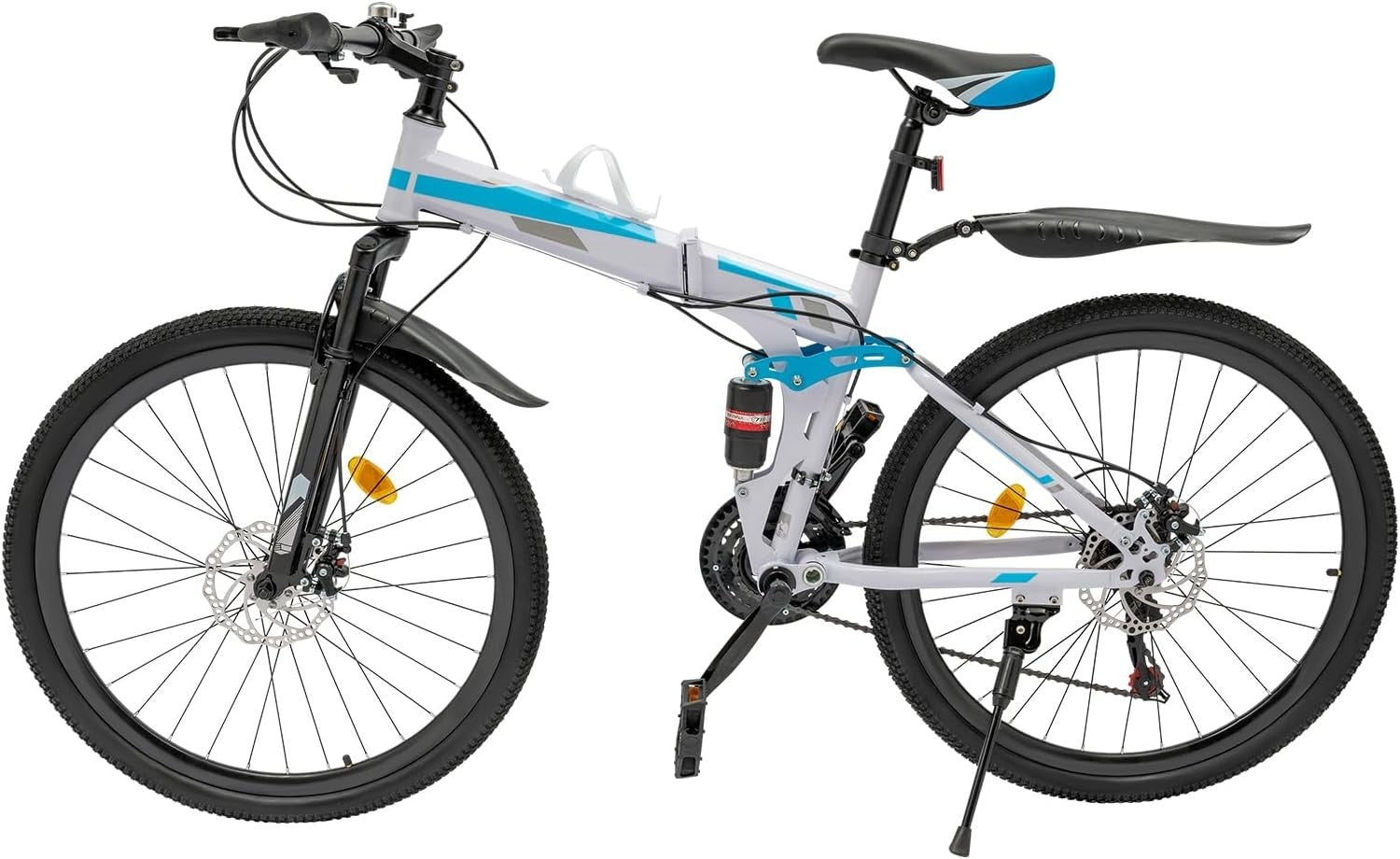 26" Folding Mountain Bike 21 Speed Dual Disc Full Suspension Trail MTB