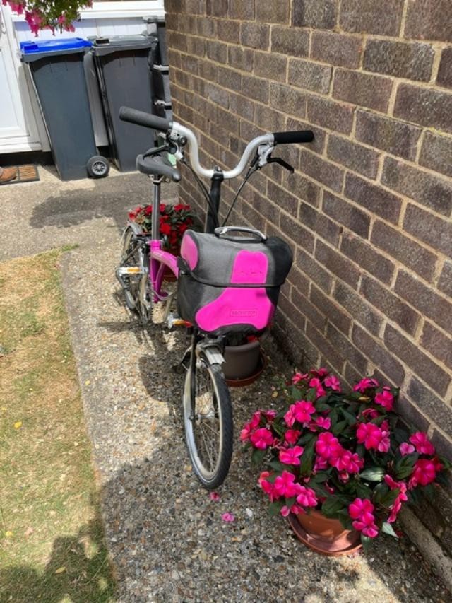 Hot Pink Vintage Brompton Folding Bike with Carry Bag on wheels Excellent