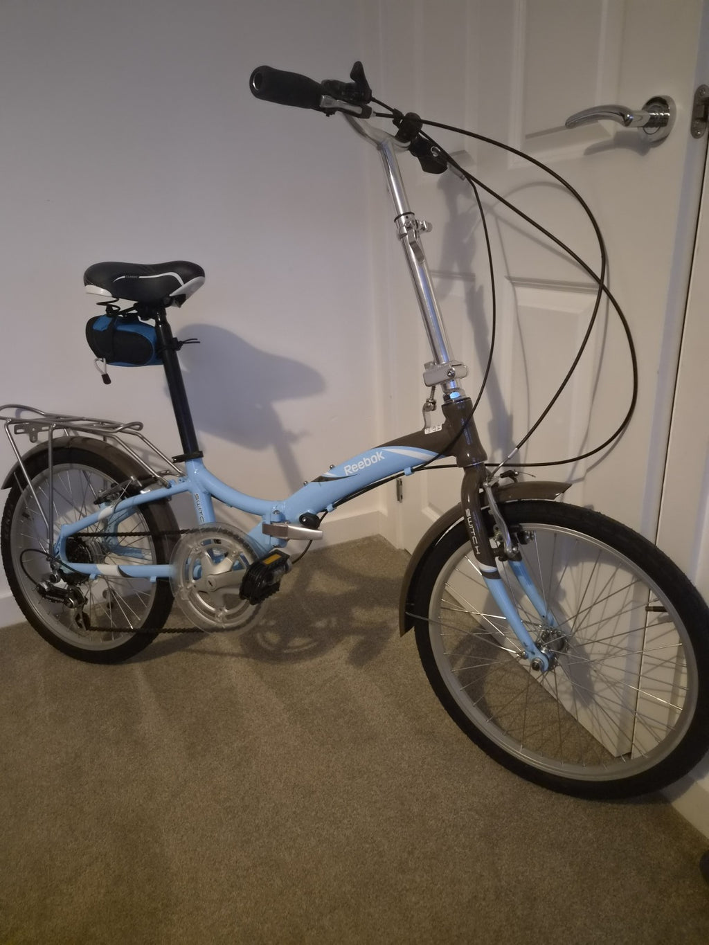 Reebok Switch Folding Bike 20in Light Blue, Rear Rack, Mudguards, Gears