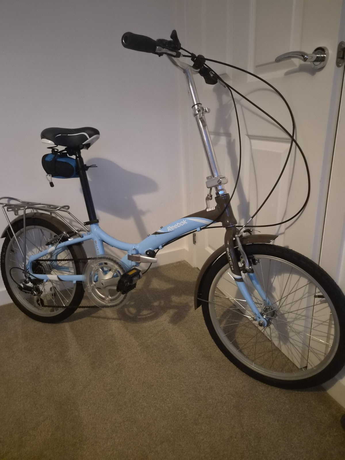 Reebok Switch Folding Bike 20in Light Blue, Rear Rack, Mudguards, Gears