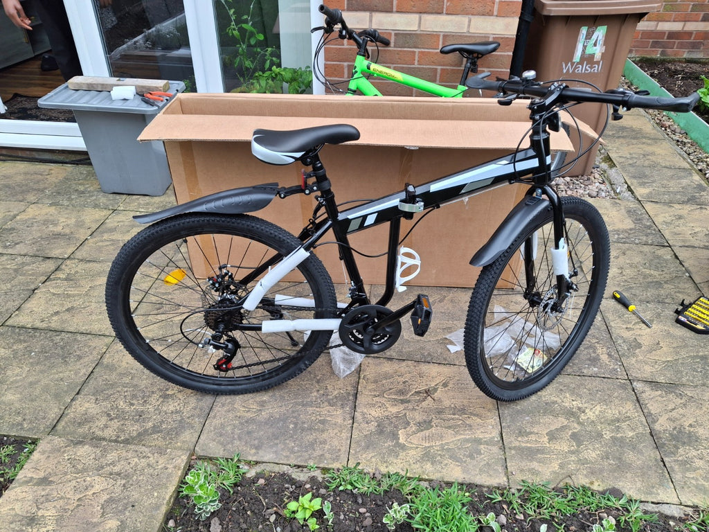 Folding Mountain Bike 26 inch Wheels Full Suspension Bicycle Matte Black