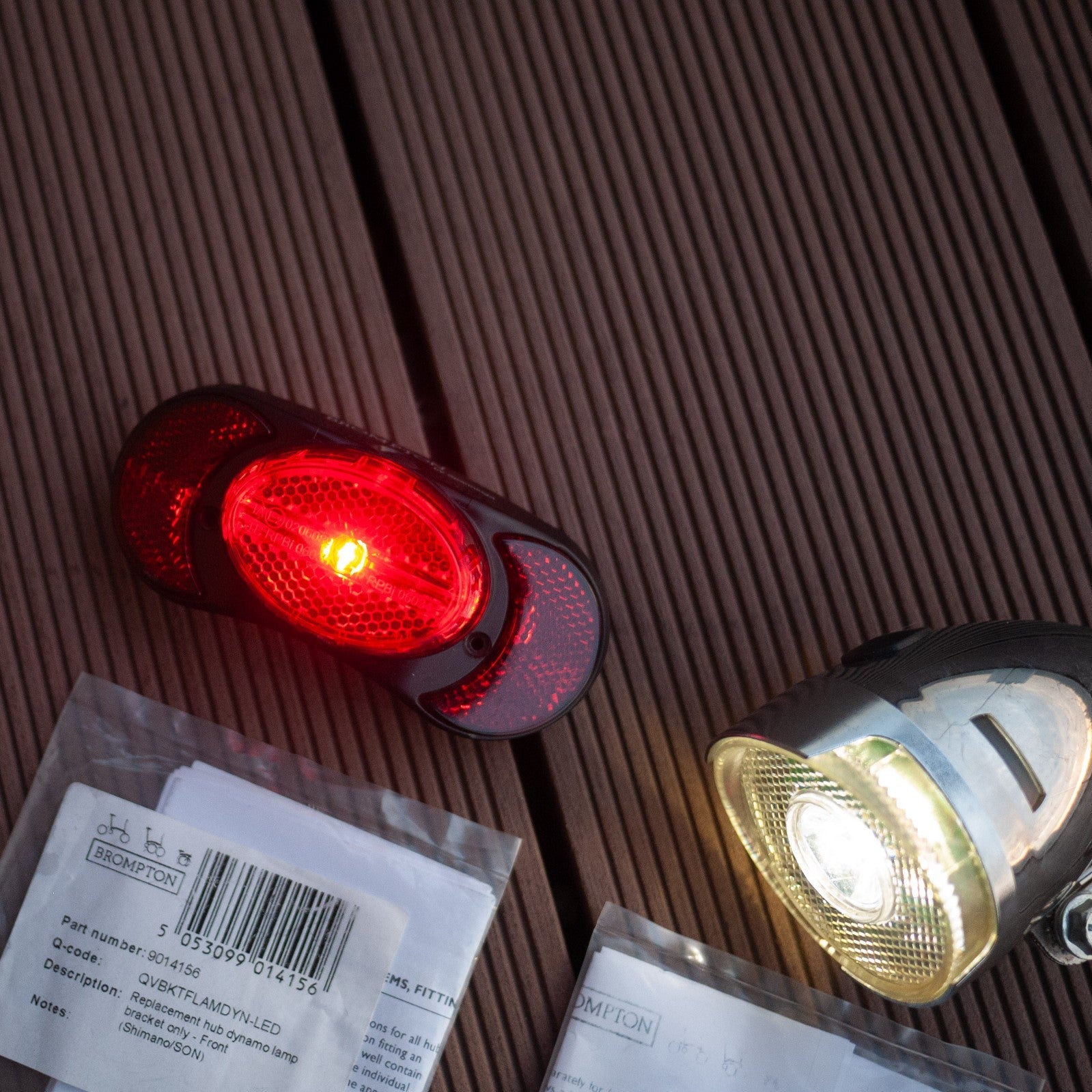 Brompton Front Retro LED Headlight & Rear Spanninga LED Reflector Light Bracket