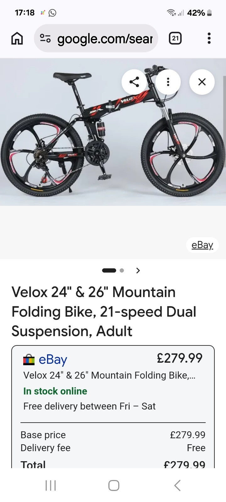 RODE ONLY TWICE FOLDING MOUNTAIN BIKE 21 SPEED MEN's