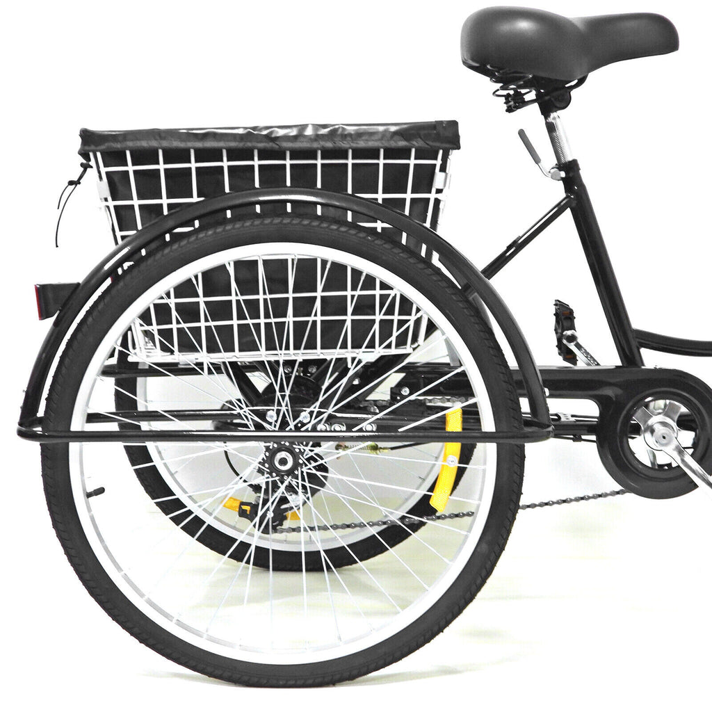 24 Inch Adult Tricycle Trike Bike 8-Speeds 3-Wheel Bicycle W/Folding Back Basket