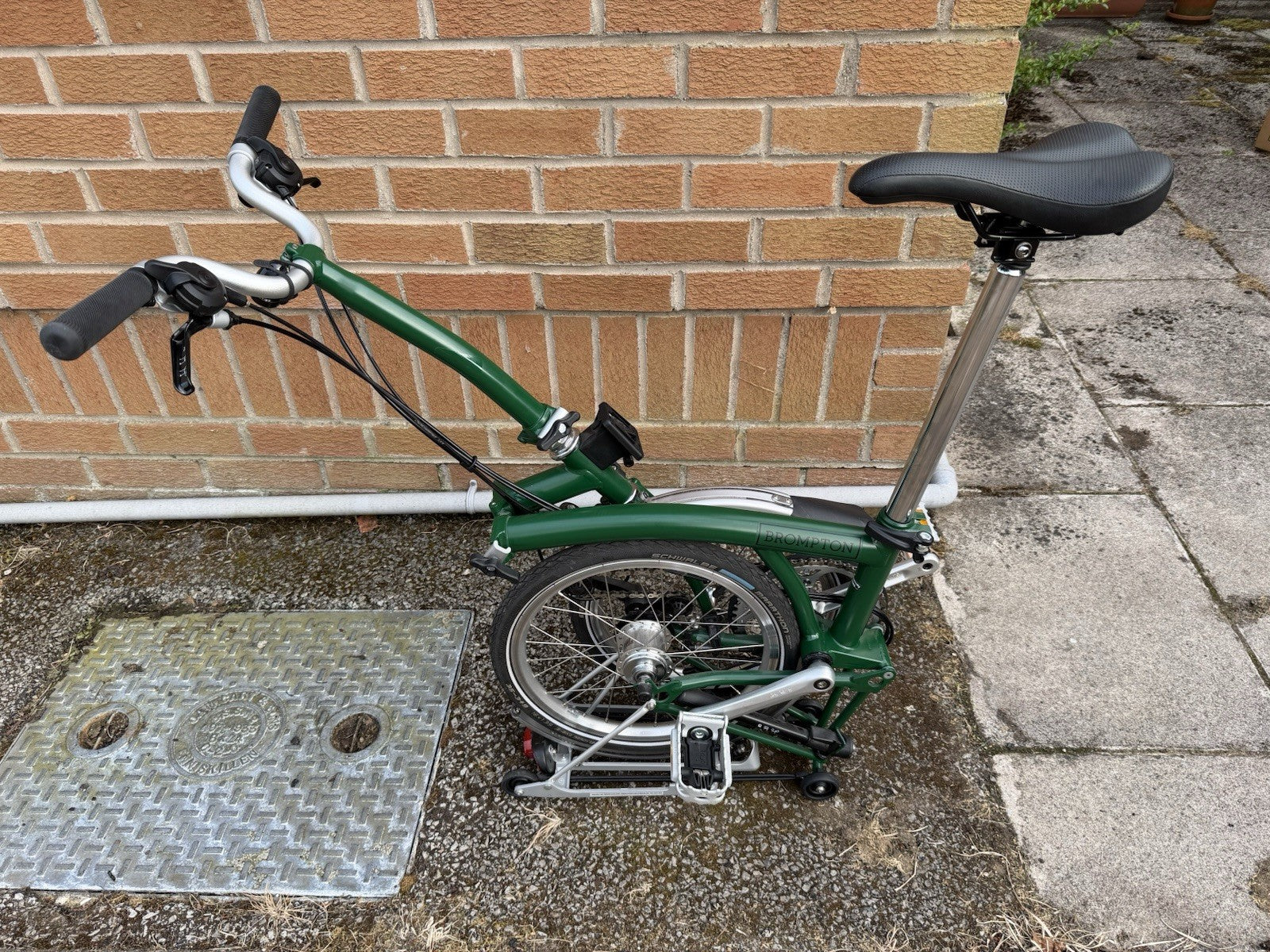 Brompton Folding Bike 16in Green/Silver w/ Front & Rear Lights Reflectors