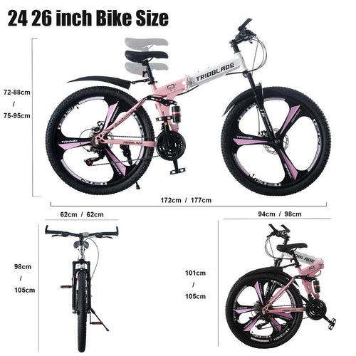 24"26" Folding Mountain Bike 21 Speed Full Suspension Bicycle For Men Women New