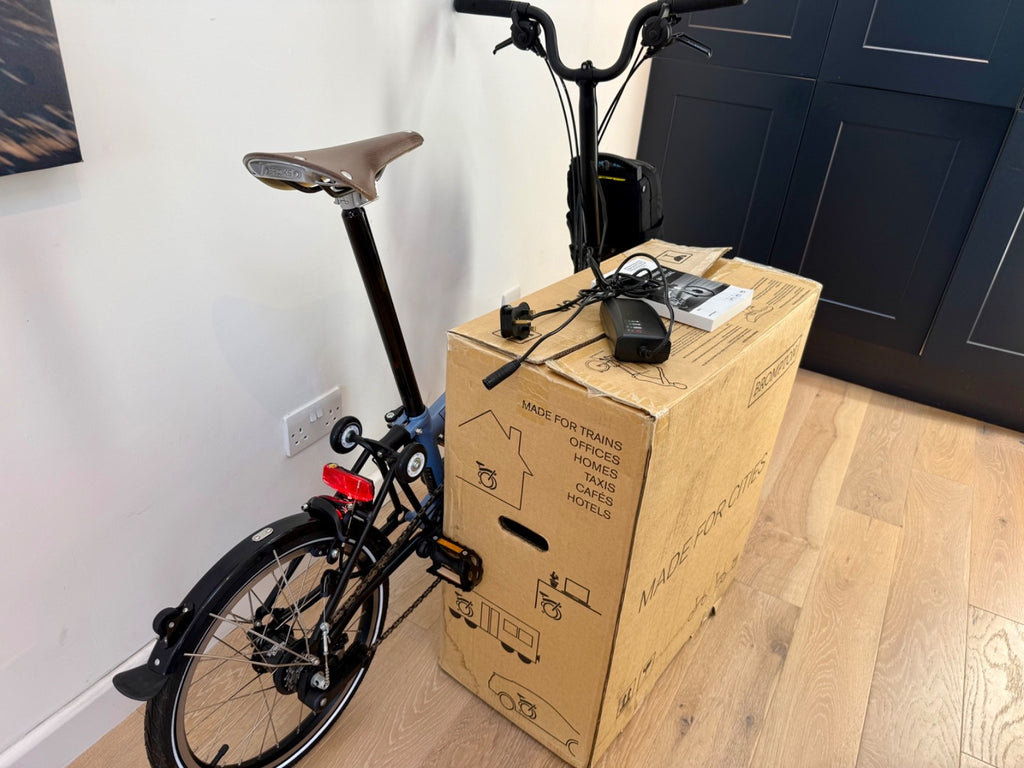 Brompton Electric C Line 6 Speed 2023 Cloud Blue Brooks Saddle - High Haddlebars