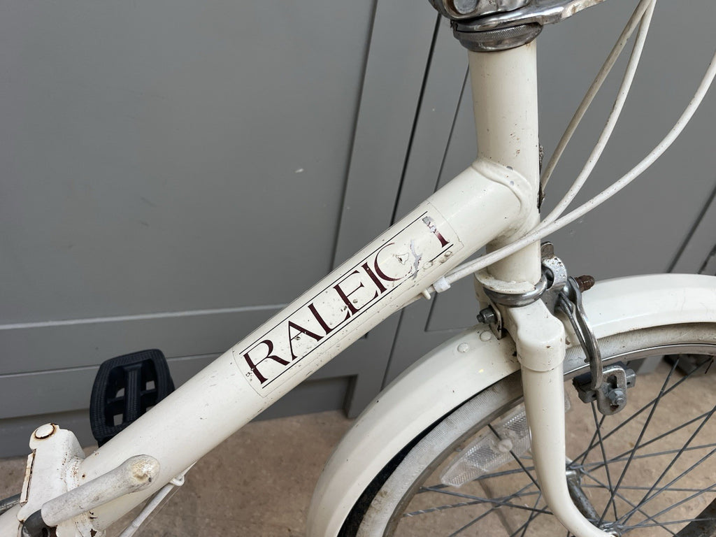 Vintage Raleigh Compact Folding Bike 20in White Mudguards Rear Rack Kickstand