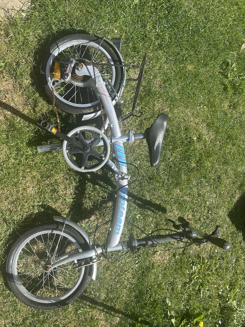 Bioteam Folding Bike 16" Silver Blue Steel 6 Speed Rear Rack Mudguards Kickstand