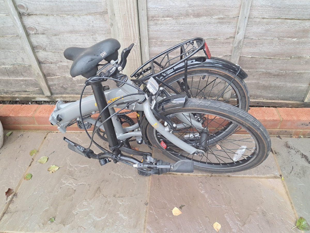 Raleigh Uno Two Folding Bike 20in Grey/Black Derailleur Rear Rack Mudguards