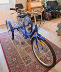 Blue Adult Tricycle Shopping Trike, Aluminium Frame, Folding, 7 Gears.