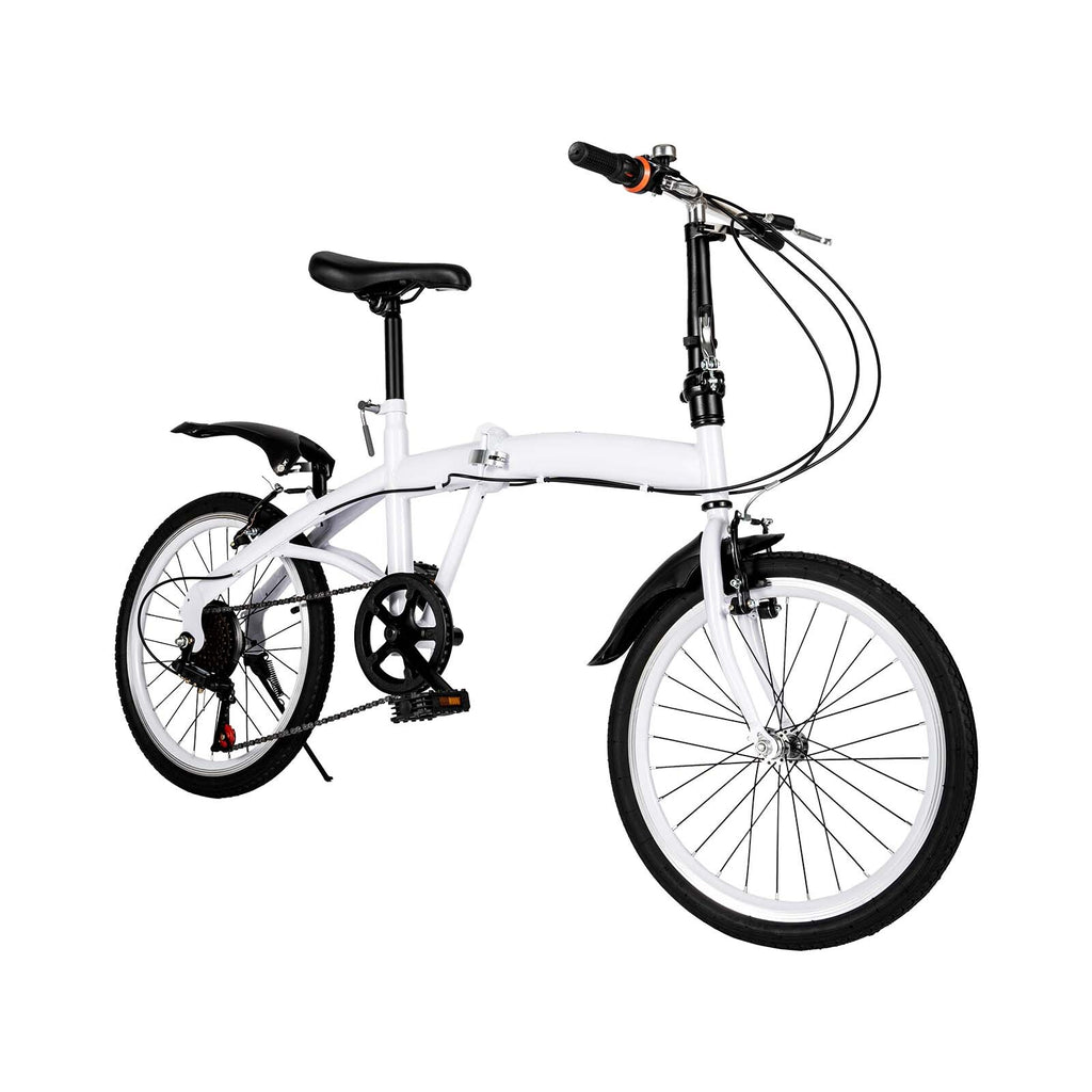 White Folding Bike Foldable City Bike for Adult 20" Commute Bicycle 6 Speed Gear