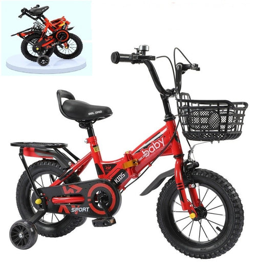12/14/16/18/20 inch Kids folding bike cycle + Removable Rack & Basket - RED