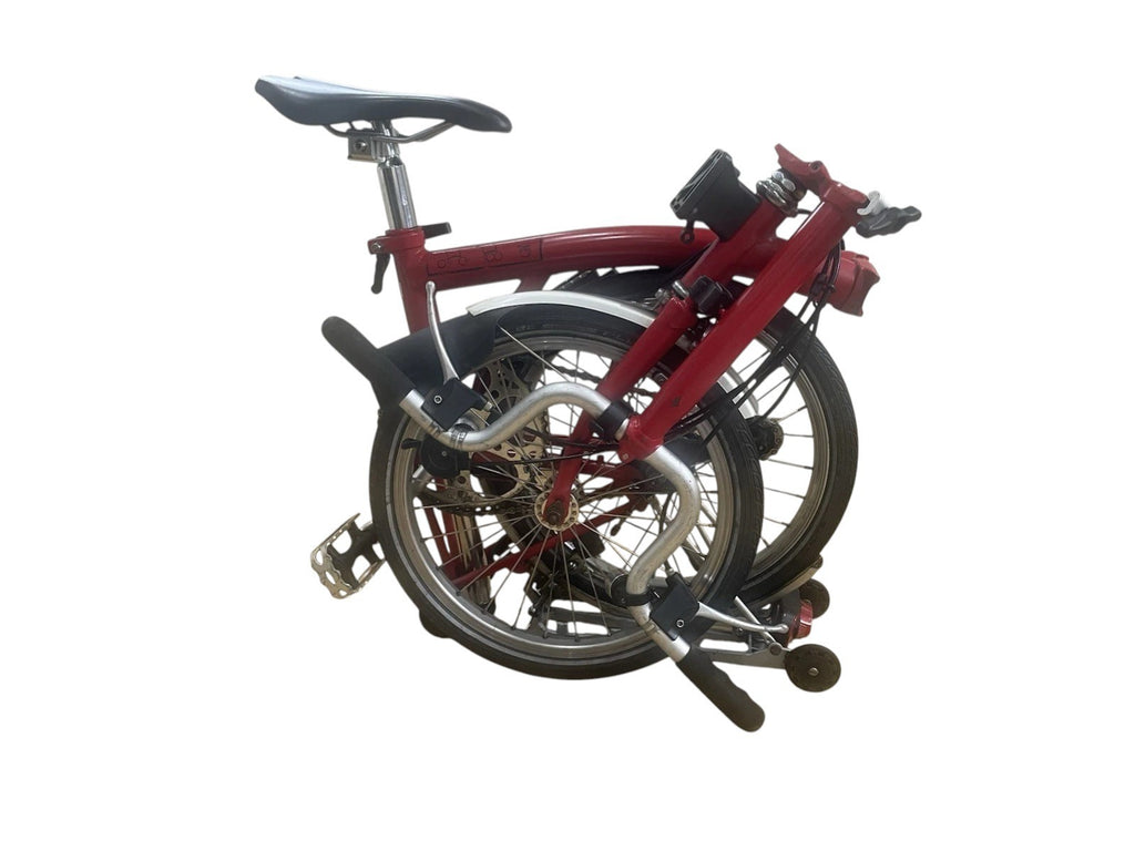 Brompton Folding Bike 3-Speed, Red, Front Carry Bag, Rear Rack & Rear Light
