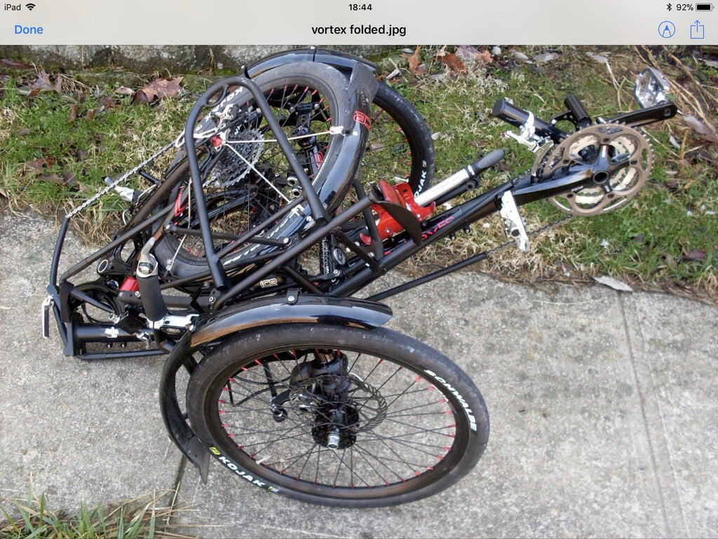 ICE Vortex Recumbent Trike Folding Disc Brakes Rear Suspension 20in Black Red