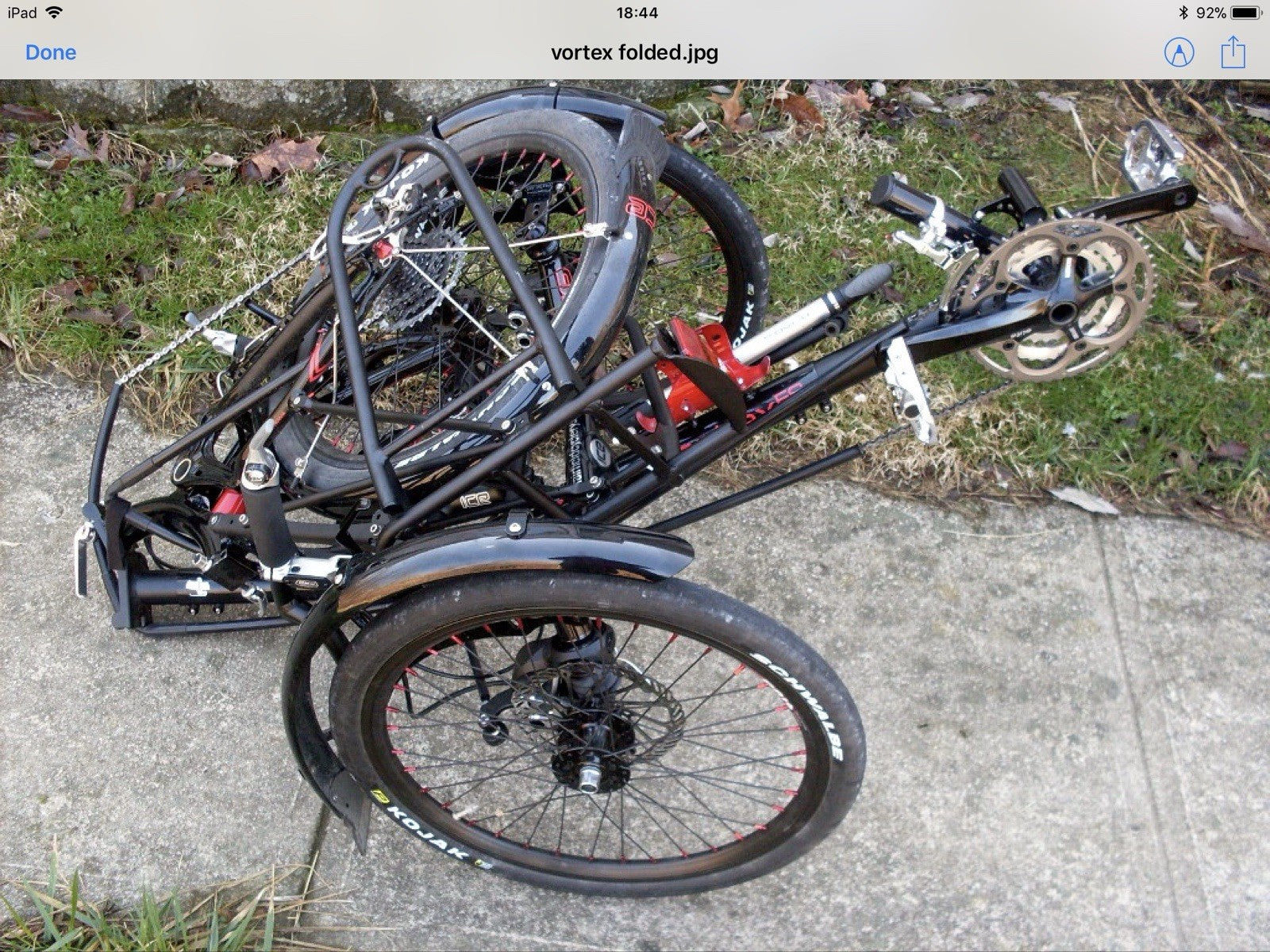 ICE Vortex Recumbent Trike Folding Disc Brakes Rear Suspension 20in Black Red