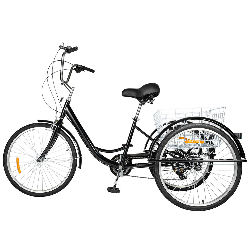 24 Inch Adult Tricycle Bike 8 Speed Trike 3-Wheel Bicycle w/Folding Back &Basket