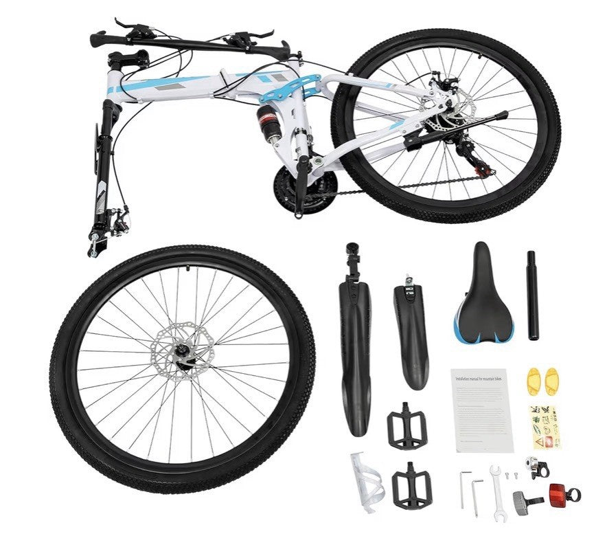 26" Folding Mountain Bike 21 Speed Men Bikes MTB Bicycle School Dual Disc Brake