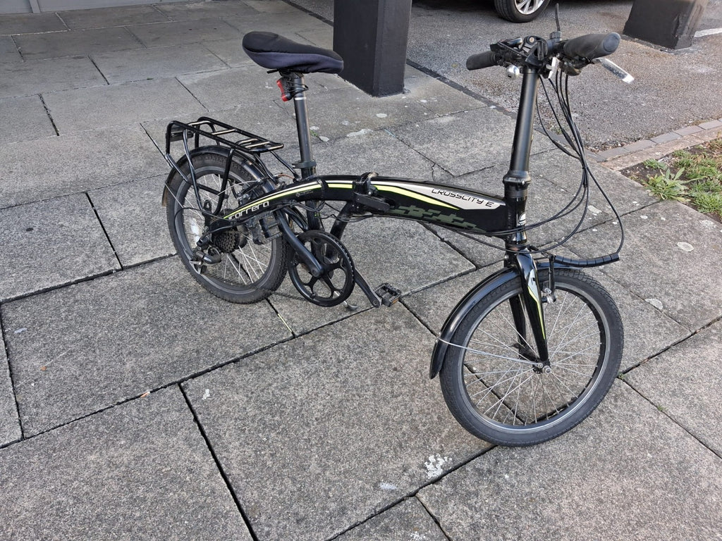 Crosscity E 20in Folding Bike Black/Green 6-Speed V-Brake Rear Rack