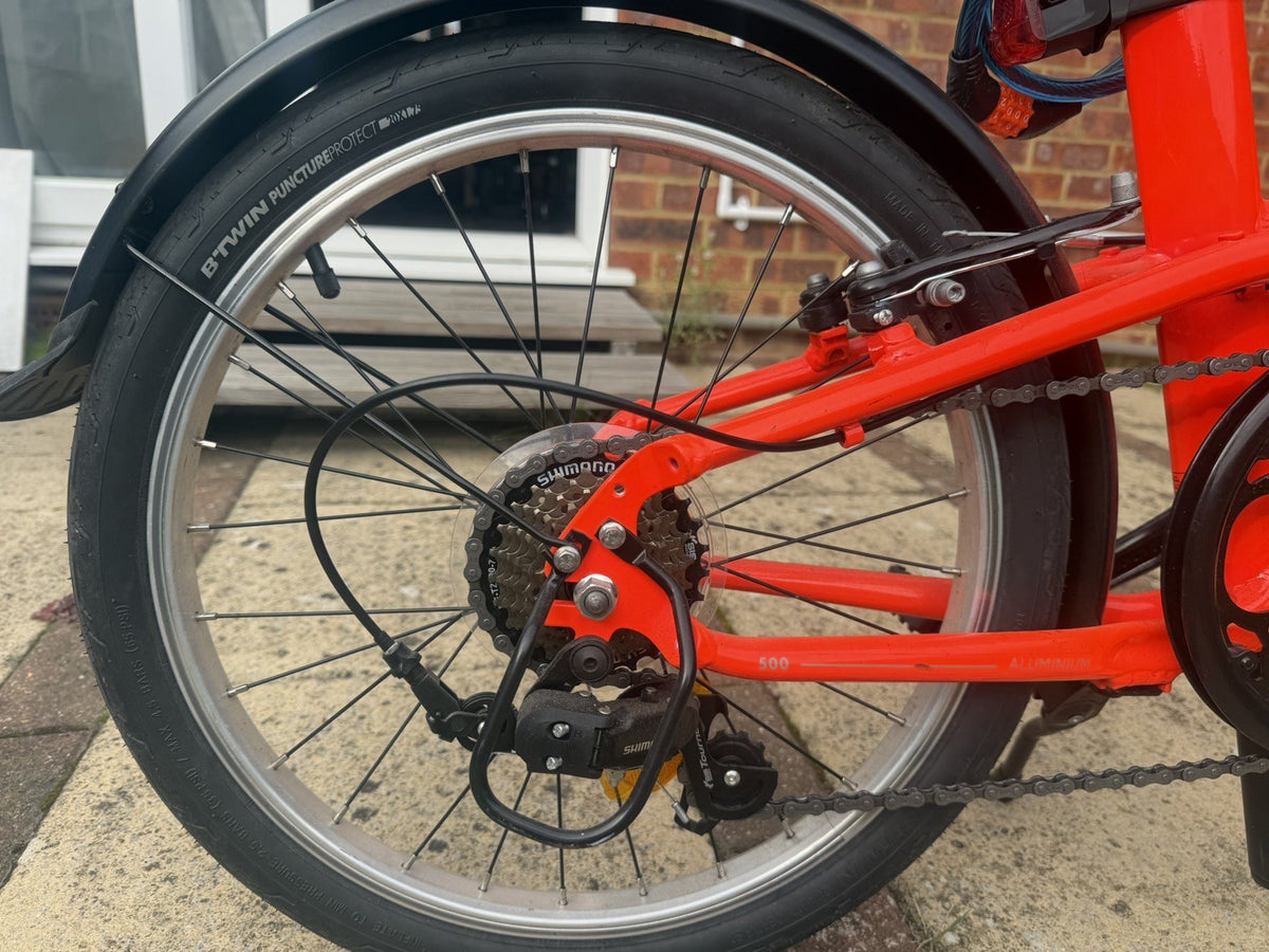 B'TWIN 500 20in Folding Bike 7-Speed Grip Shift Aluminium V-Brakes Red