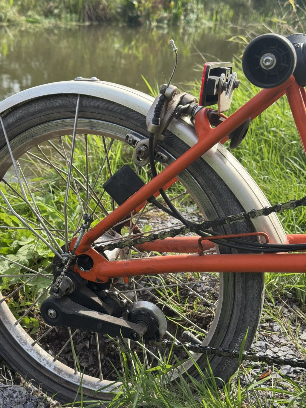 Brompton S3L Orange 3 Speed flat handlebars, Brooks Cambium Saddle