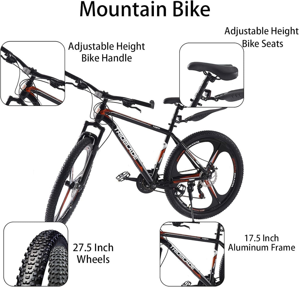 27.5" Mountain Bike Folding Frame 21-Speed Disc Brake MTB for Adults