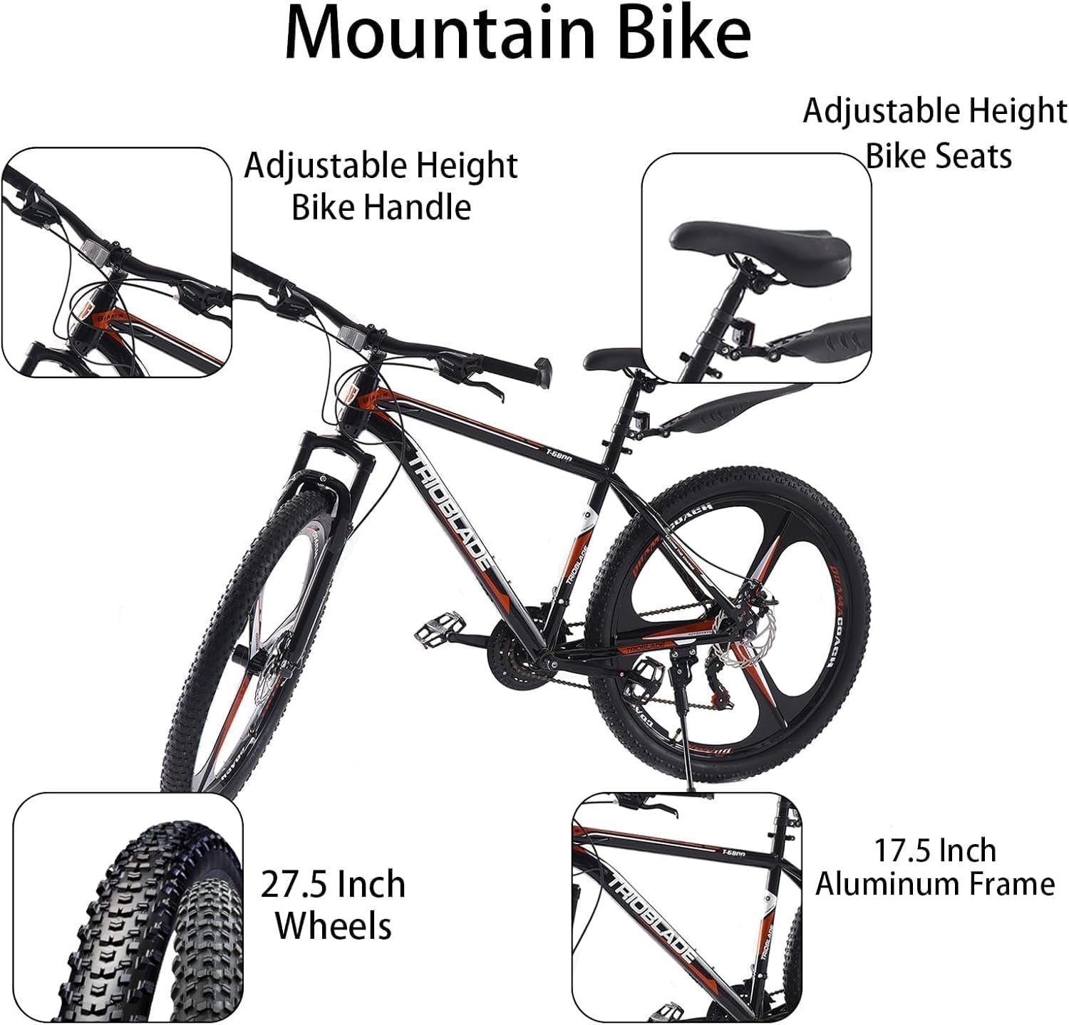 27.5" Mountain Bike Folding Frame 21-Speed Disc Brake MTB for Adults