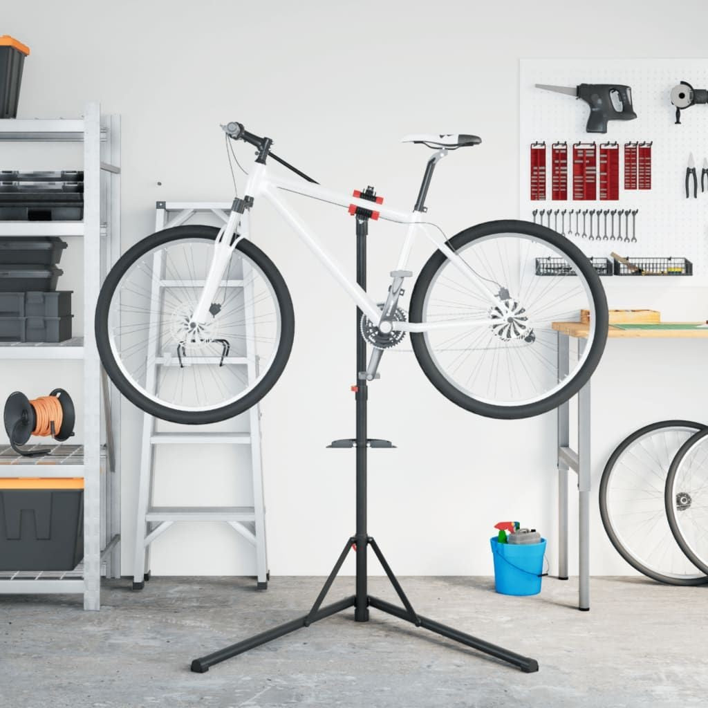Foldable Bike Repair Stand 92-152 cm Red & Black Powder-Coated Steel TPR