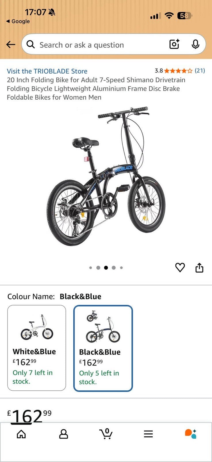 TRIOBLADE 20 Inch Folding Bike for Adult 7-Speed